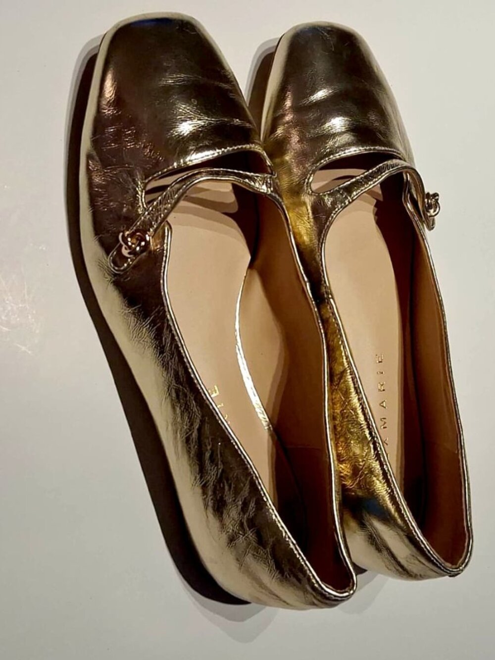 Alex Marie Gold Metallic Square Toe Mary Jane Flats - Elegant Shoes